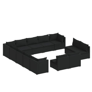 vidaXL 13-piece Garden Lounge Set with Cushions Black Poly Rattan