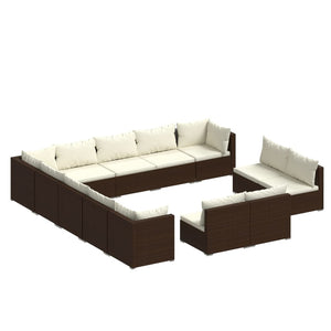 vidaXL 13-Piece Garden Lounge Set with Cushions Brown Poly Rattan