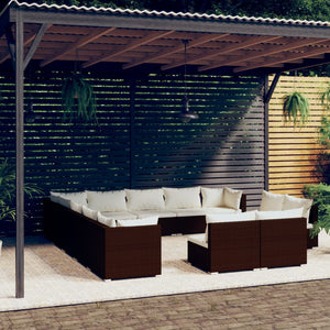 vidaXL 13-Piece Garden Lounge Set with Cushions Brown Poly Rattan