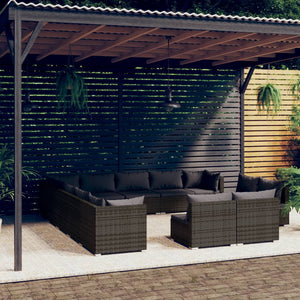 vidaXL 13-Piece Garden Lounge Set with Cushions Grey Poly Rattan