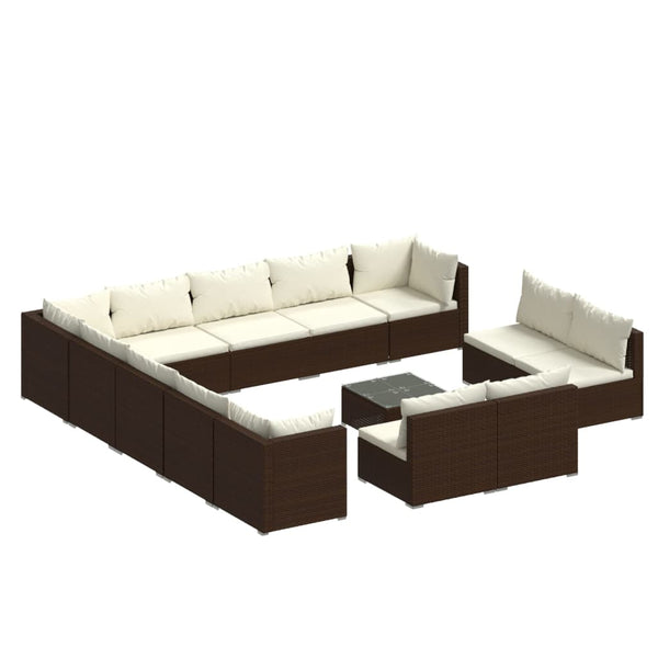 vidaXL 14-Piece Garden Lounge Set with Cushions Brown Poly Rattan