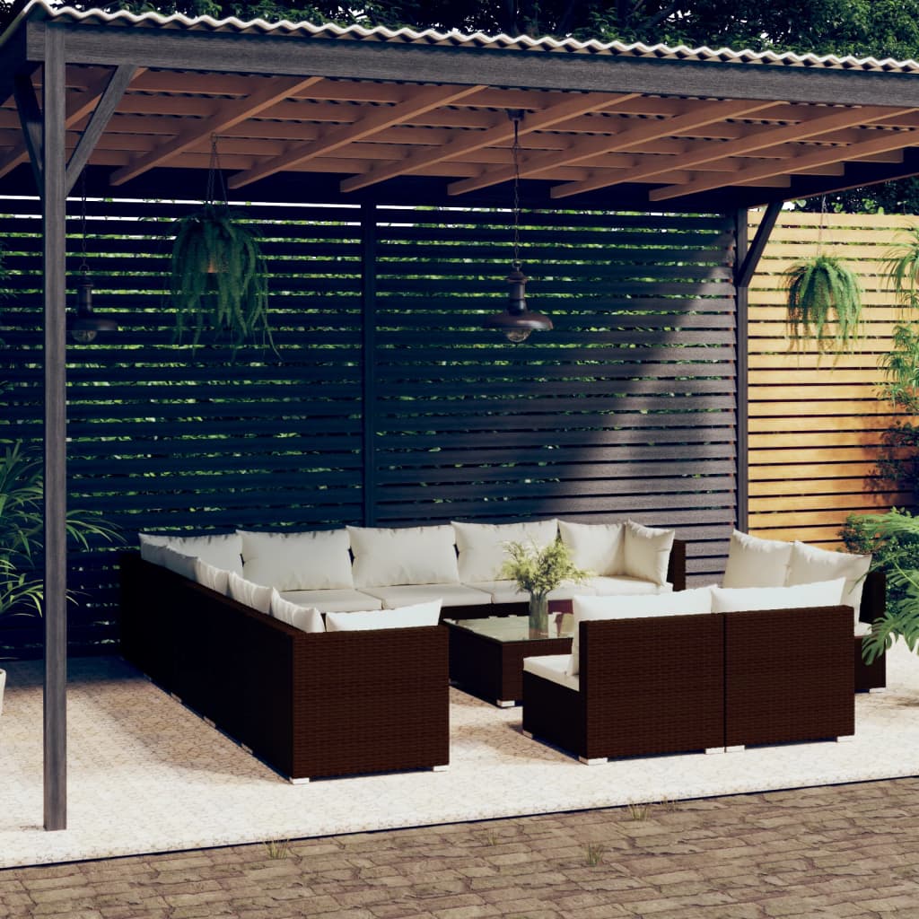 vidaXL 14-Piece Garden Lounge Set with Cushions Brown Poly Rattan