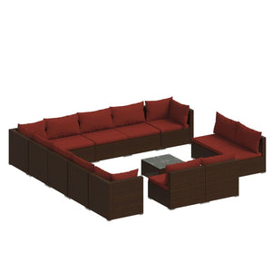 vidaXL 14-Piece Garden Lounge Set with Cushions Brown Poly Rattan