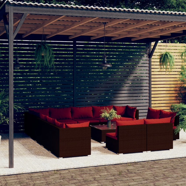 vidaXL 14-Piece Garden Lounge Set with Cushions Brown Poly Rattan