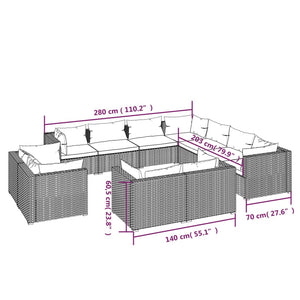 vidaXL 11-Piece Garden Lounge Set with Cushions Black Poly Rattan