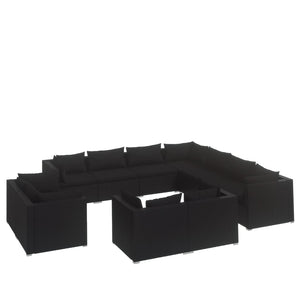vidaXL 11-Piece Garden Lounge Set with Cushions Black Poly Rattan