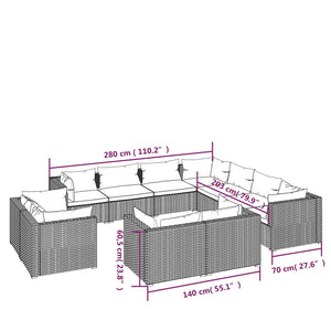 vidaXL 11-Piece Garden Lounge Set with Cushions Black Poly Rattan