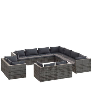 vidaXL 11-pc. Garden Lounge Set with Cushions Grey Poly Rattan