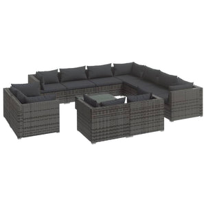 vidaXL 12-Piece Garden Lounge Set with Cushions Grey Poly Rattan