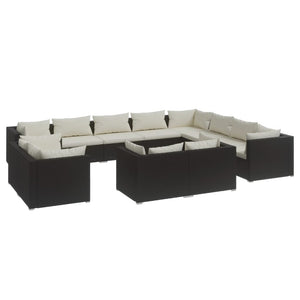 vidaXL 12-Piece Garden Lounge Set with Cushions Black Poly Rattan