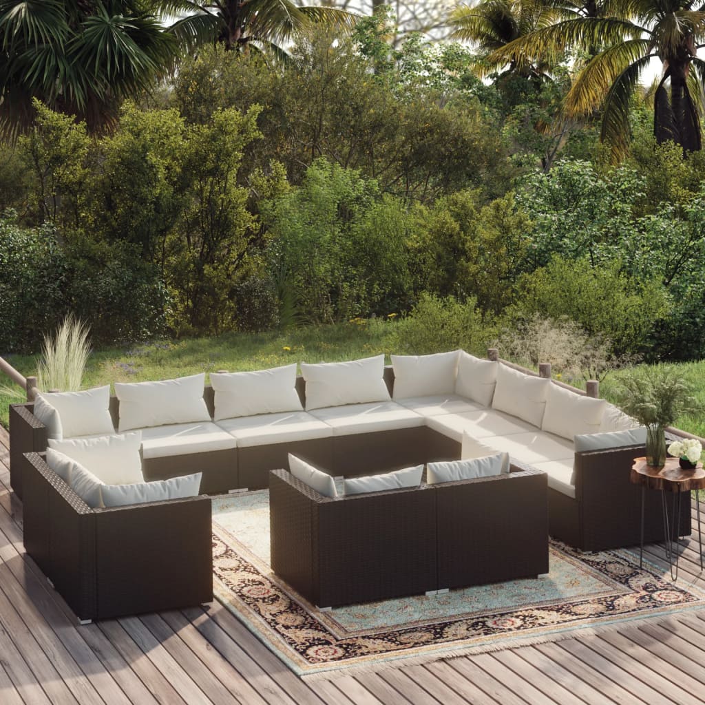vidaXL 12-Piece Garden Lounge Set with Cushions Black Poly Rattan