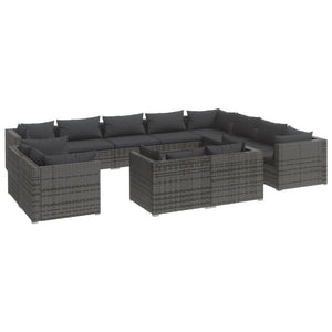 vidaXL 12-Piece Garden Lounge Set with Cushions Grey Poly Rattan