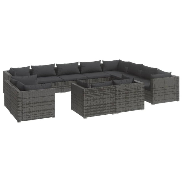 vidaXL 12-Piece Garden Lounge Set with Cushions Grey Poly Rattan