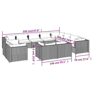 vidaXL 12-Piece Garden Lounge Set with Cushions Grey Poly Rattan