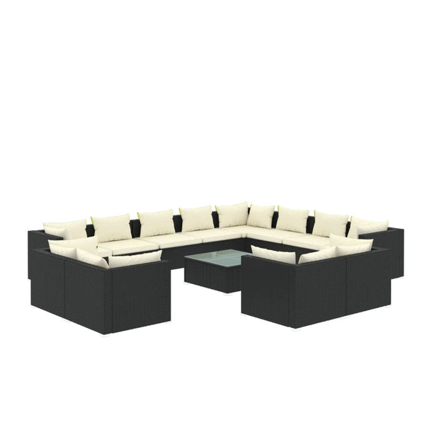 vidaXL 13-piece Garden Lounge Set with Cushions Black Poly Rattan