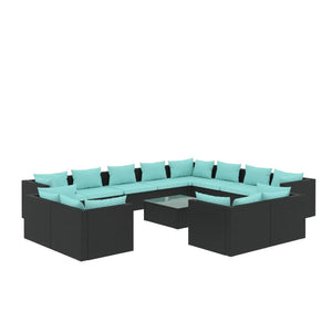 vidaXL 13-piece Garden Lounge Set with Cushions Black Poly Rattan