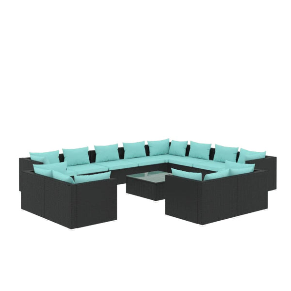 vidaXL 13-piece Garden Lounge Set with Cushions Black Poly Rattan