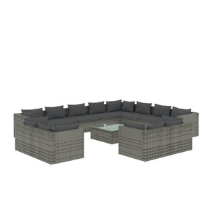 vidaXL 13-Piece Garden Lounge Set with Cushions Grey Poly Rattan