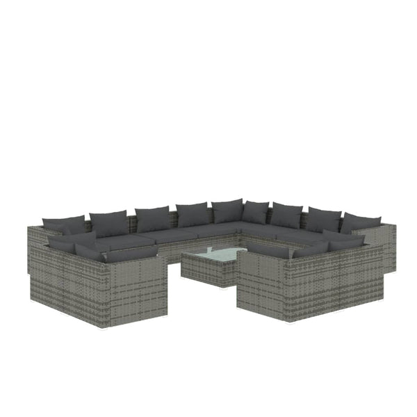 vidaXL 13-Piece Garden Lounge Set with Cushions Grey Poly Rattan