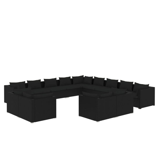 vidaXL 13-piece Garden Lounge Set with Cushions Black Poly Rattan