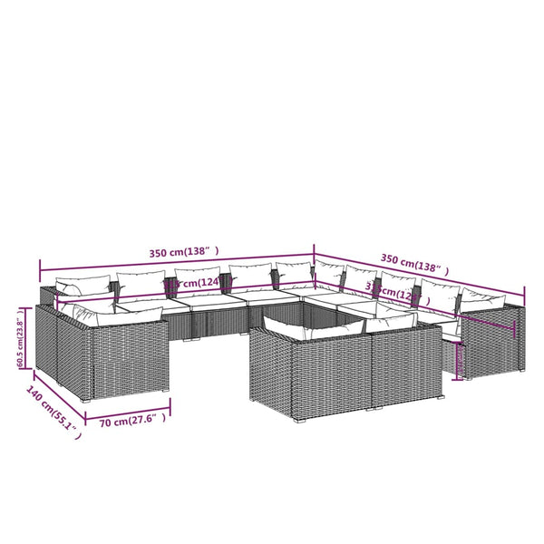 vidaXL 13-piece Garden Lounge Set with Cushions Black Poly Rattan