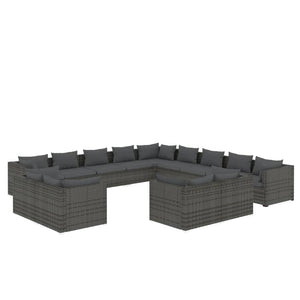 vidaXL 13-Piece Garden Lounge Set with Cushions Grey Poly Rattan