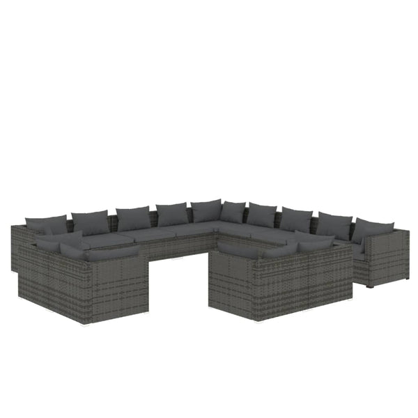 vidaXL 13-Piece Garden Lounge Set with Cushions Grey Poly Rattan