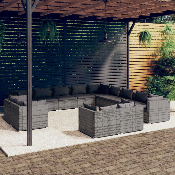 vidaXL 13-Piece Garden Lounge Set with Cushions Grey Poly Rattan