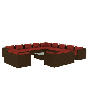 vidaXL 14-Piece Garden Lounge Set with Cushions Brown Poly Rattan