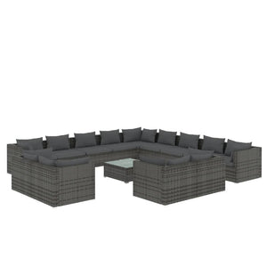 vidaXL 14-piece Garden Lounge Set with Cushions Grey Poly Rattan