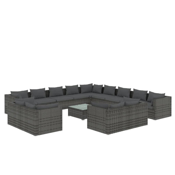 vidaXL 14-piece Garden Lounge Set with Cushions Grey Poly Rattan
