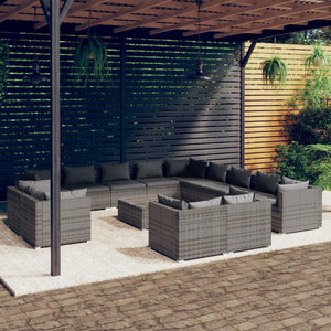 vidaXL 14-piece Garden Lounge Set with Cushions Grey Poly Rattan