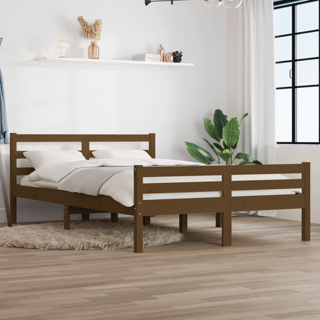 vidaXL Solid Wood Bed Honey Brown 135x190 cm