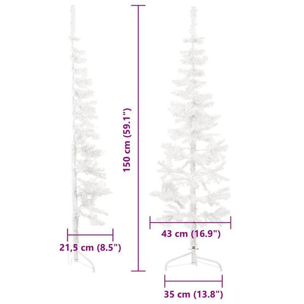 vidaXL Artificial Half Christmas Tree with Stand Slim White 150 cm