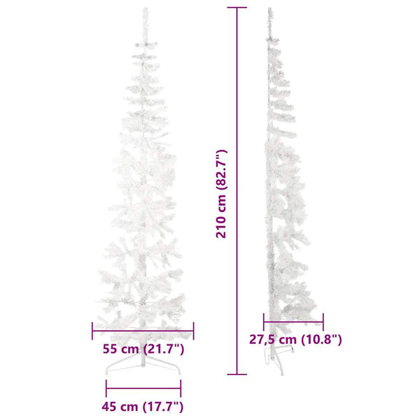 vidaXL Artificial Half Christmas Tree with Stand Slim White 210 cm