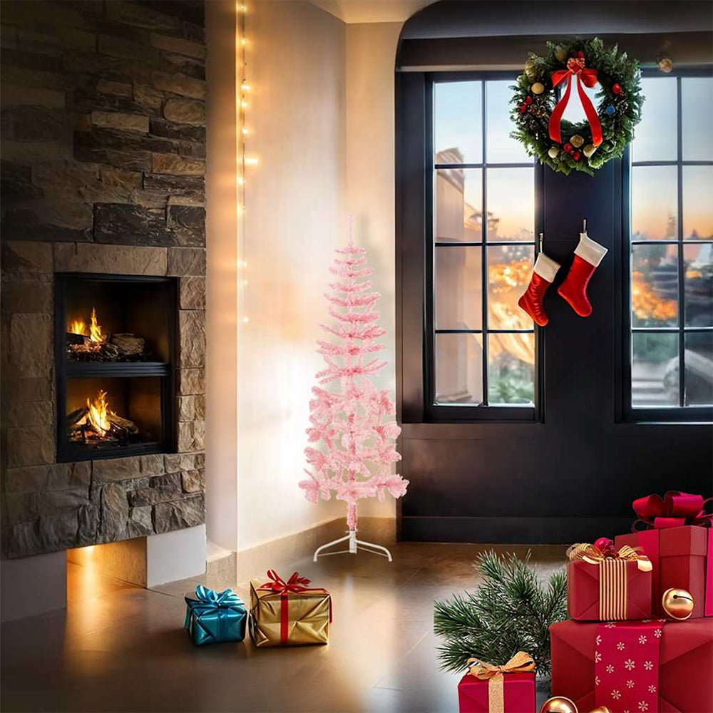 vidaXL Artificial Half Christmas Tree with Stand Slim Pink 120 cm
