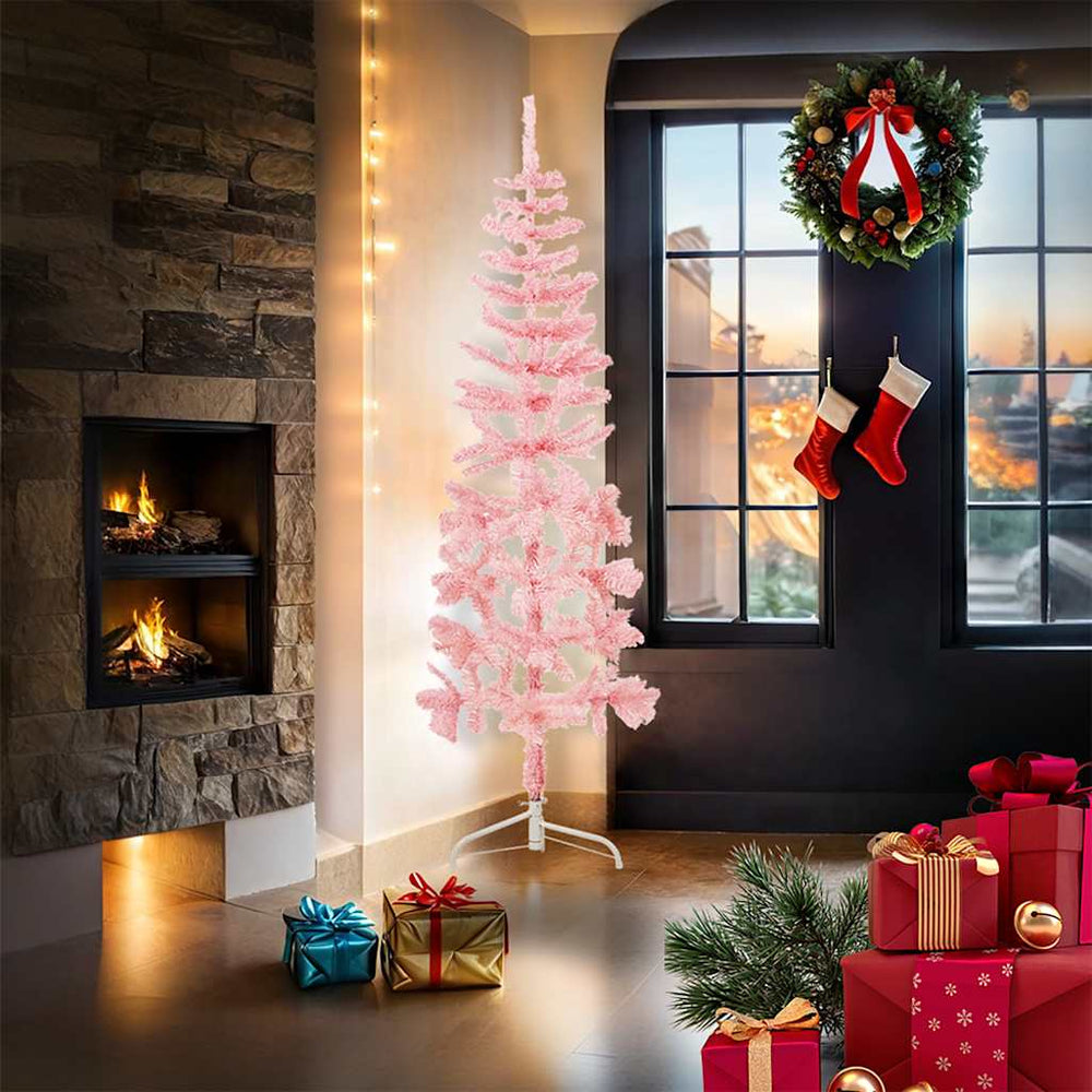 vidaXL Artificial Half Christmas Tree with Stand Slim Pink 180 cm
