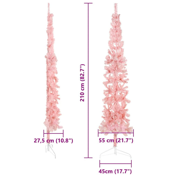 vidaXL Artificial Half Christmas Tree with Stand Slim Pink 210 cm
