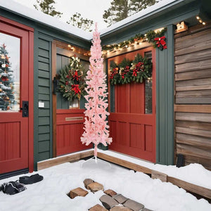 vidaXL Artificial Half Christmas Tree with Stand Slim Pink 240 cm