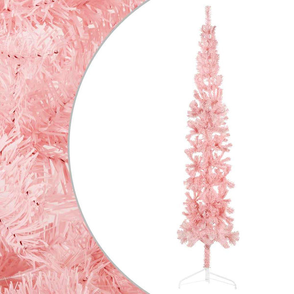 vidaXL Artificial Half Christmas Tree with Stand Slim Pink 240 cm