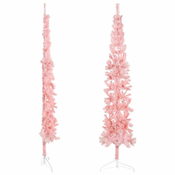 vidaXL Artificial Half Christmas Tree with Stand Slim Pink 240 cm