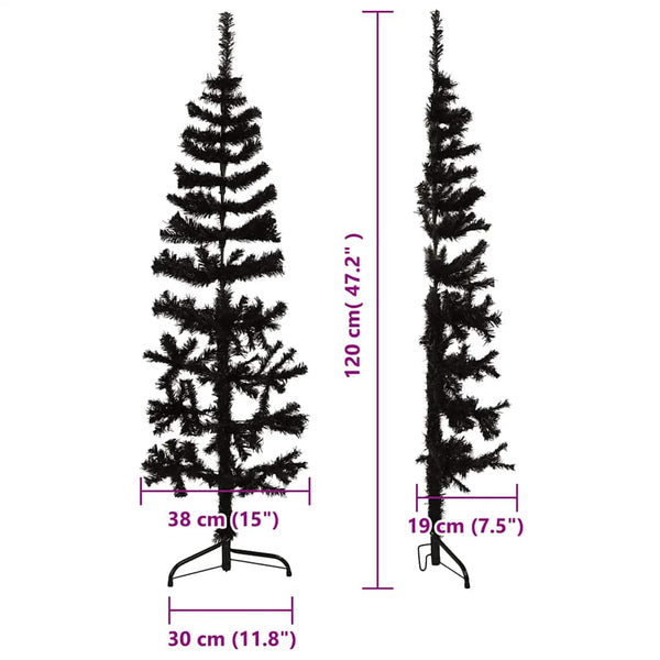 vidaXL Artificial Half Christmas Tree Stand Slim Black 120 cm