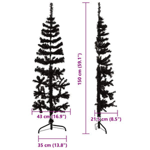 vidaXL Artificial Half Christmas Tree Stand Slim Black 150 cm