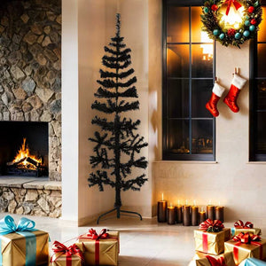 vidaXL Artificial Half Christmas Tree Stand Slim Black 180 cm