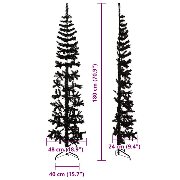 vidaXL Artificial Half Christmas Tree Stand Slim Black 180 cm