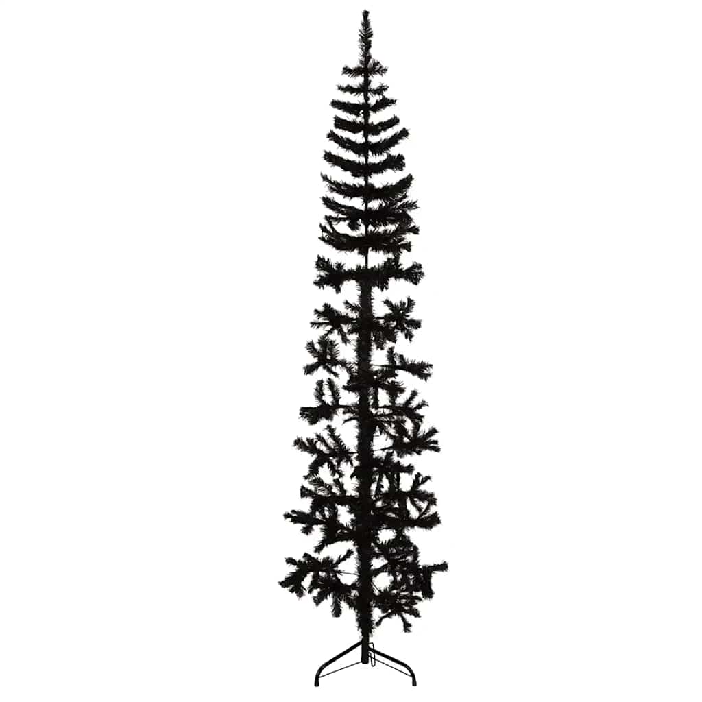 vidaXL Artificial Half Christmas Tree Stand Slim Black 240 cm