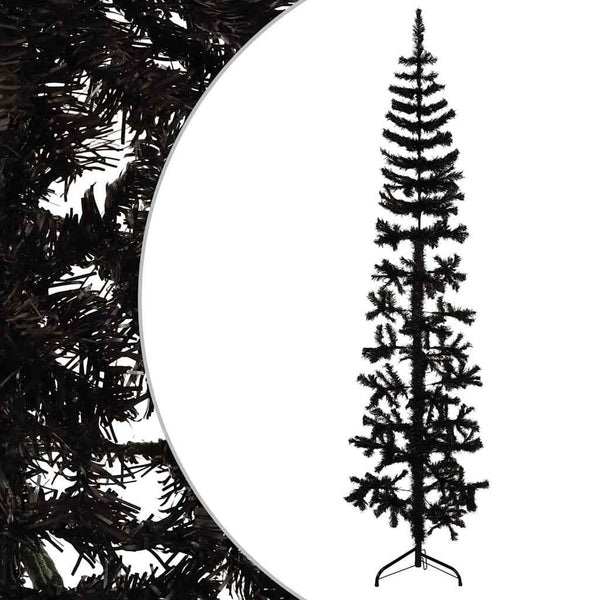 vidaXL Artificial Half Christmas Tree Stand Slim Black 240 cm