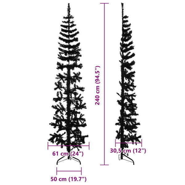 vidaXL Artificial Half Christmas Tree Stand Slim Black 240 cm