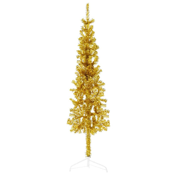 vidaXL Artificial Half Christmas Tree with Stand Slim Gold 120 cm