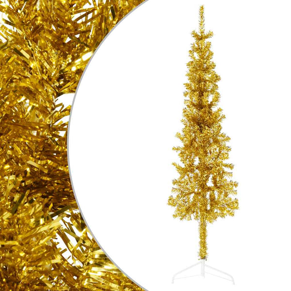 vidaXL Artificial Half Christmas Tree with Stand Slim Gold 120 cm
